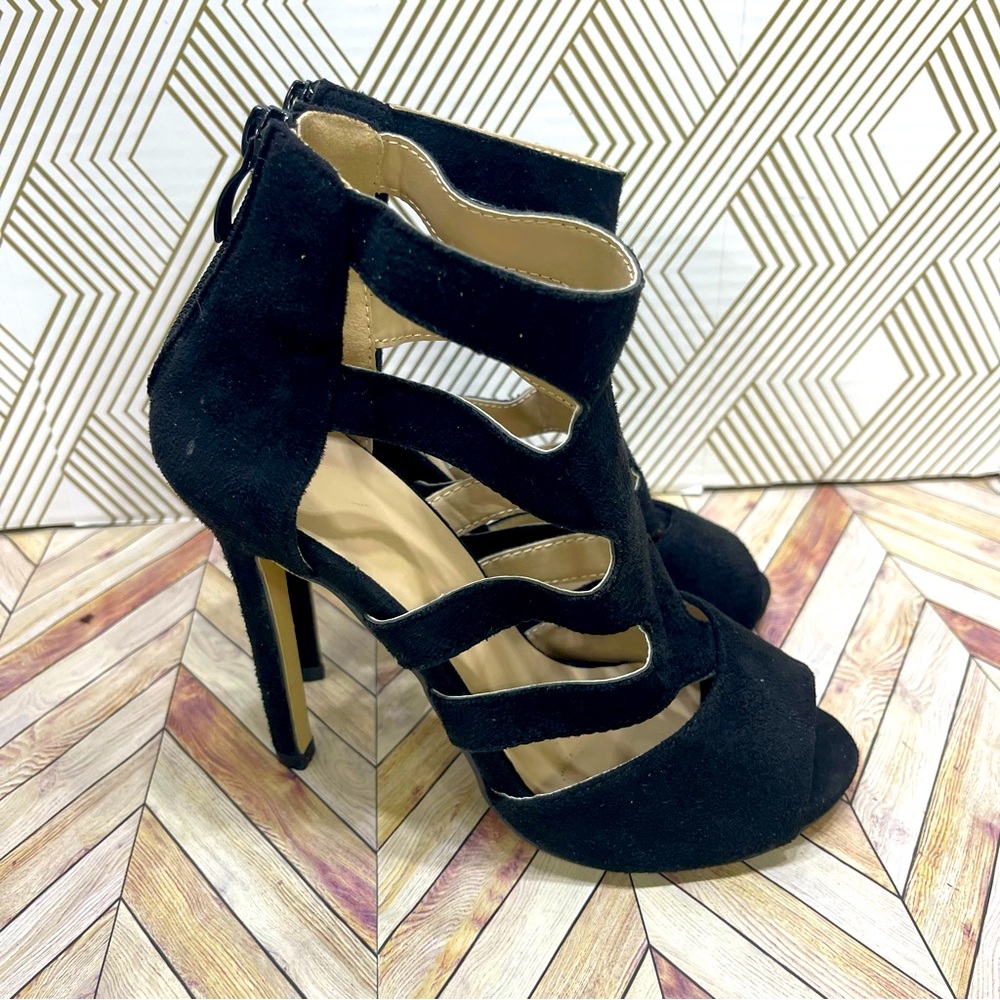 Black Heels size 37/6 1/2 suede feel Peep toe stiletto‎ heels sb